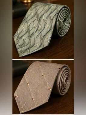 Bill Blass Silk Tie Lot 2 Beige Taupe Green Designer Neckties USA China